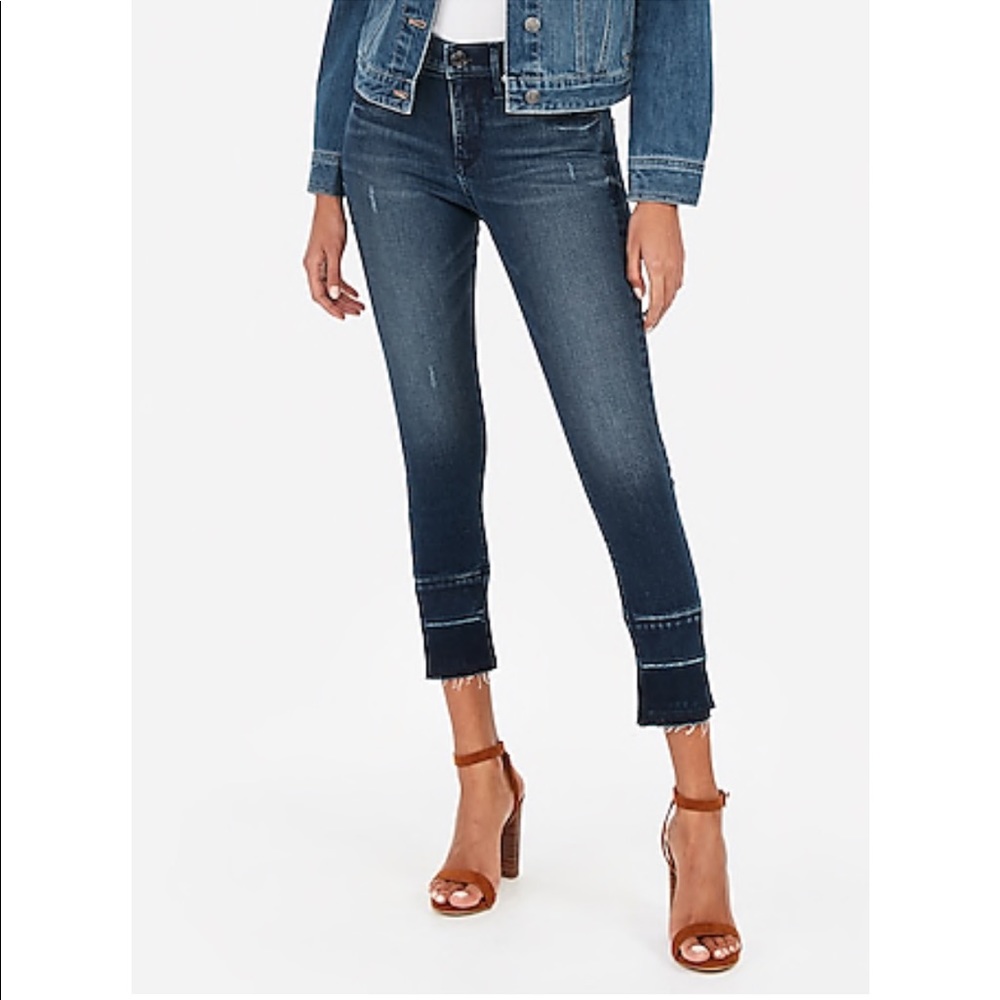 Express Mid Rise Slit Raw Hem Cropped Jean Legging